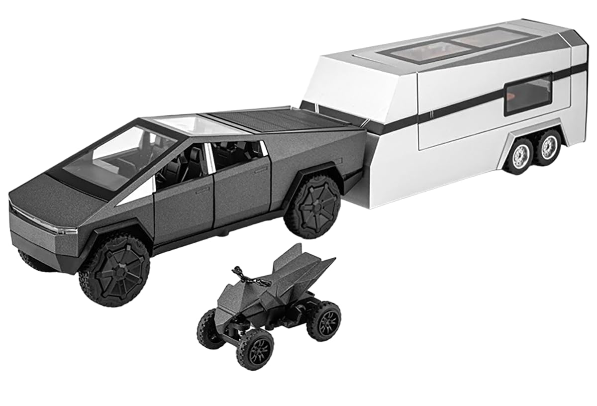 Tesla Cyber Truck Pick-up Trailer Camper 1:18 Diecast Scale Model Car