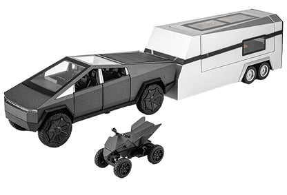 Tesla Cyber Truck Pick-up Trailer Camper 1:18 Diecast Scale Model Car
