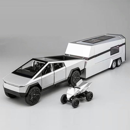Tesla Cyber Truck Pick-up Trailer Camper 1:18 Diecast Scale Model Car