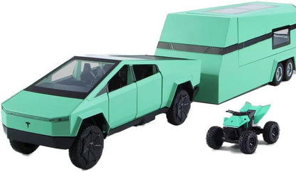 Tesla Cyber Truck Pick-up Trailer Camper 1:18 Diecast Scale Model Car