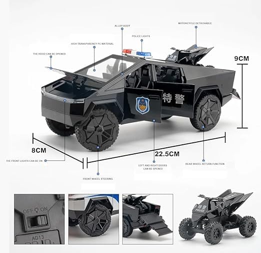 Tesla Cyber Police Truck 1:18 Diecast Scale Model Car