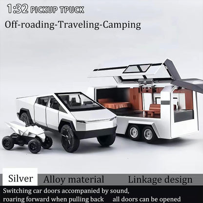 Tesla Cyber Truck Pick-up Trailer Camper 1:18 Diecast Scale Model Car