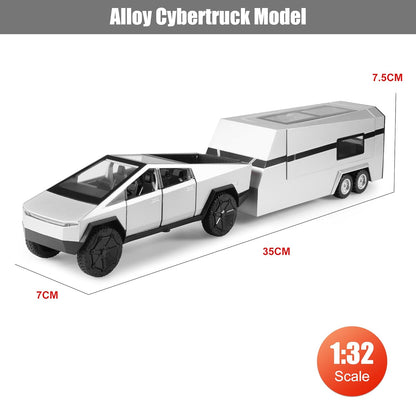 Tesla Cyber Truck Pick-up Trailer Camper 1:18 Diecast Scale Model Car