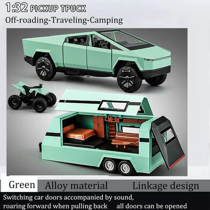 Tesla Cyber Truck Pick-up Trailer Camper 1:18 Diecast Scale Model Car