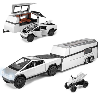 Tesla Cyber Truck Pick-up Trailer Camper 1:18 Diecast Scale Model Car