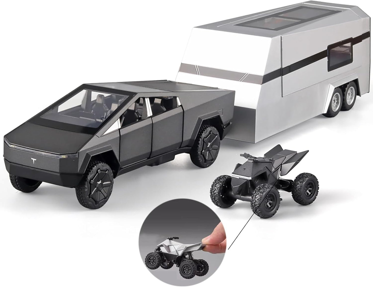 Tesla Cyber Truck Pick-up Trailer Camper 1:18 Diecast Scale Model Car