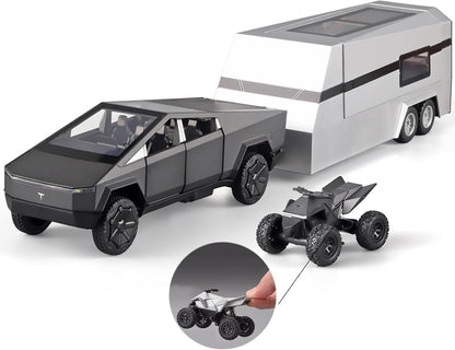 Tesla Cyber Truck Pick-up Trailer Camper 1:18 Diecast Scale Model Car