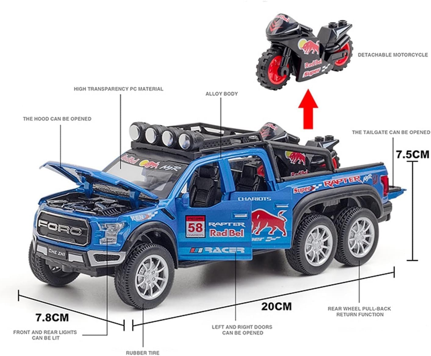 Ford Raptor Red Bull F150 1:18 Diecast Scale Model Car