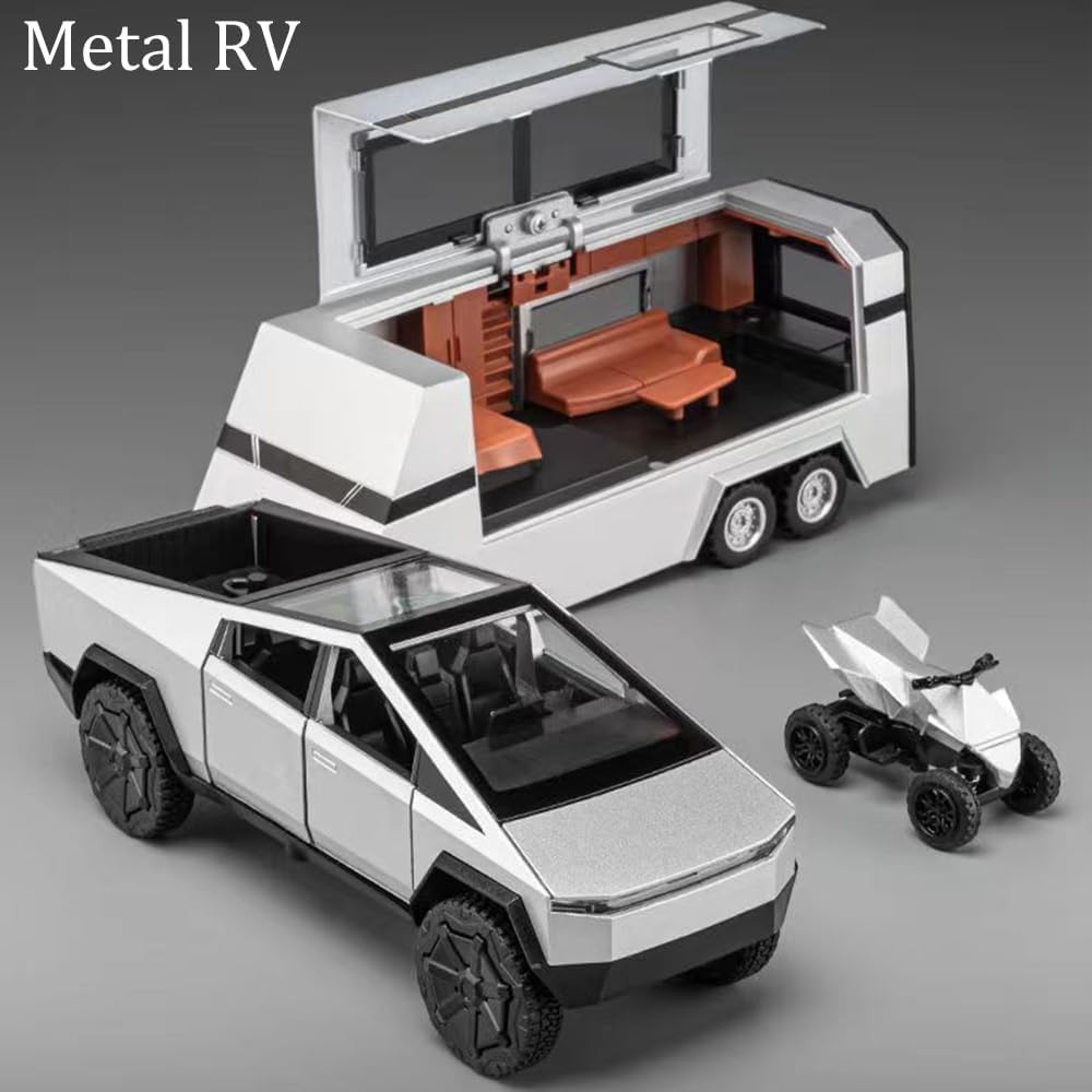 Tesla Cyber Truck Pick-up Trailer Camper 1:18 Diecast Scale Model Car