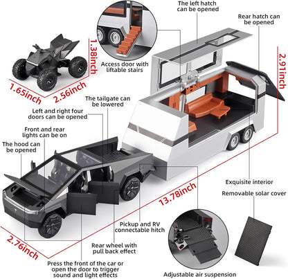 Tesla Cyber Truck Pick-up Trailer Camper 1:18 Diecast Scale Model Car