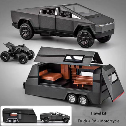 Tesla Cyber Truck Pick-up Trailer Camper 1:18 Diecast Scale Model Car