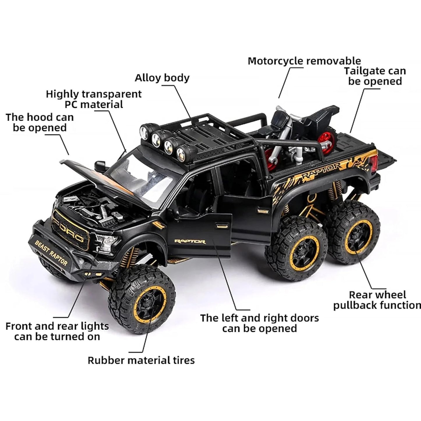 Ford F-150 Raptor 6X6 pickup truck 1:18 Diecast Scale Model