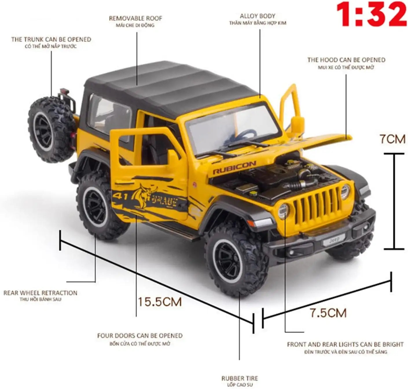 Jeep Wrangler Rubicon Thar 1:18 Diecast Scale Model Car - Big Size