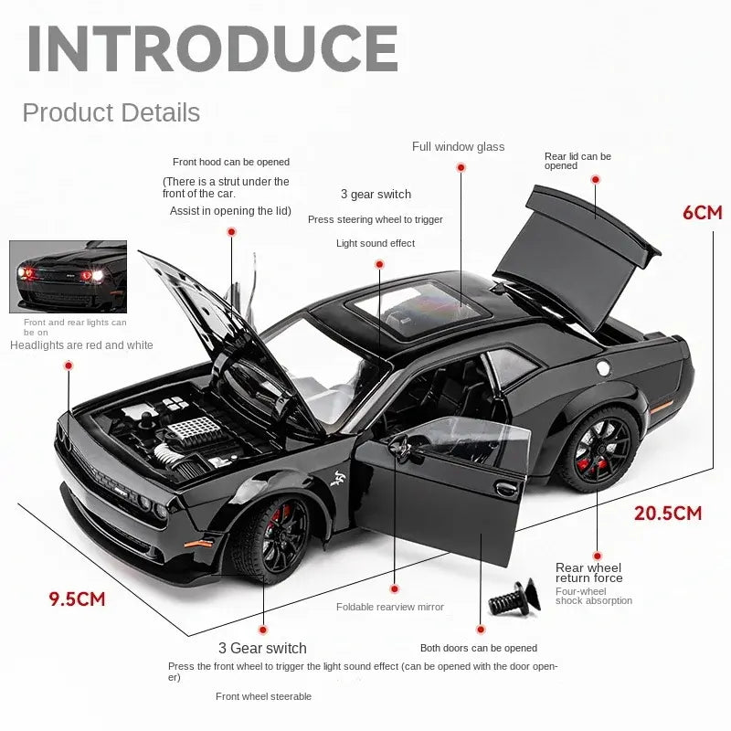 Dodge Challenger SRT Hellcat 1:18 Diecast Scale Model Car - Big Size