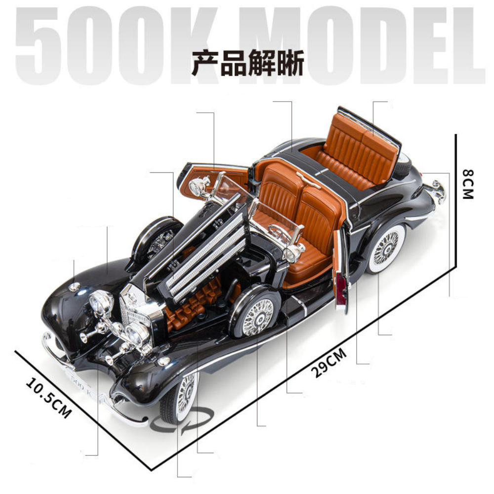Vintage 1936 Mercedes Benz 500K 1:18 Roadster Diecast Scale Model Car