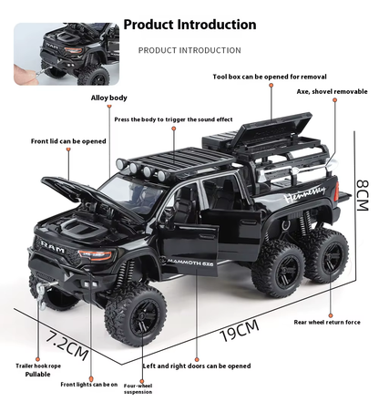 RAM PICKUP TRUCK 1:32 DIECAST SCALE MODEL METAL PULL BACK WITH OPENABLE DOORS & LIGHT, MUSIC TOY VEHICLE FOR KIDS [SIZE:- 19CM*8CM*7.2CM] 【 MULTICOLOR 】